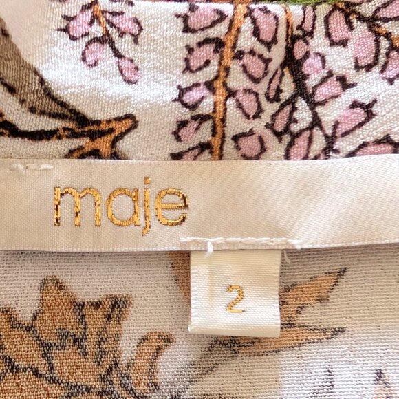Maje Womens Sz 2 (M) Lixie Floral Botanical Button Ruffle Necktie L/S Blouse Top - Picture 9 of 12